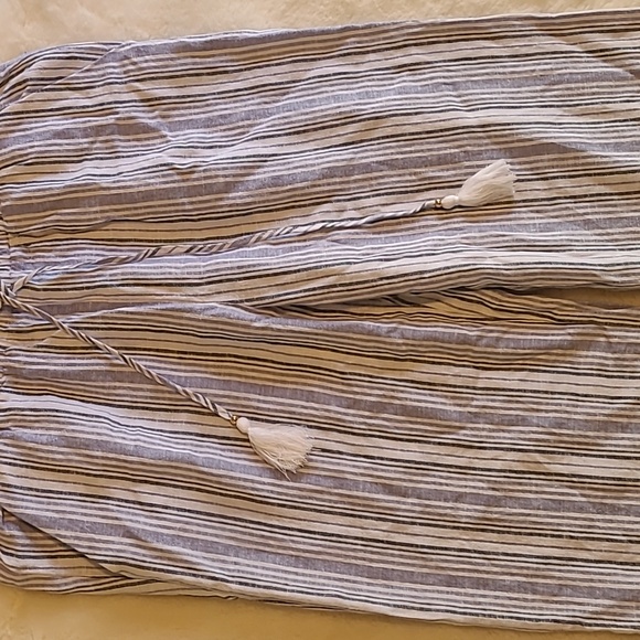 Ellen Tracy Blue & White Stripe Linen Blend Lightweight Summer Wide Leg Pants - Picture 3 of 13